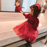 Kid Baby Girl Winter Red Paneled Fake Bow Princess Dress