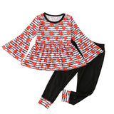 Kid Girls Valentine's Day Dovetail Heart Stripe Long Sleeve 2 Pcs Sets