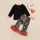 Kid Baby Girl Valentine's Day LOVE Leopard Print 2 Pcs Set