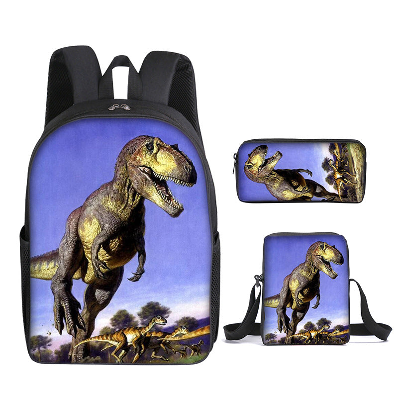 Kid Dinosaur Backpack Printed Cartoon Bag 3 Pcs Sets