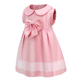 Kid Girl Summer Lapel Bow Short Sleeve Plaid Casual Dresses