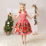 Kid Baby Girl Santa Claus Snow Forge Printed Cotton Christmas Dresses