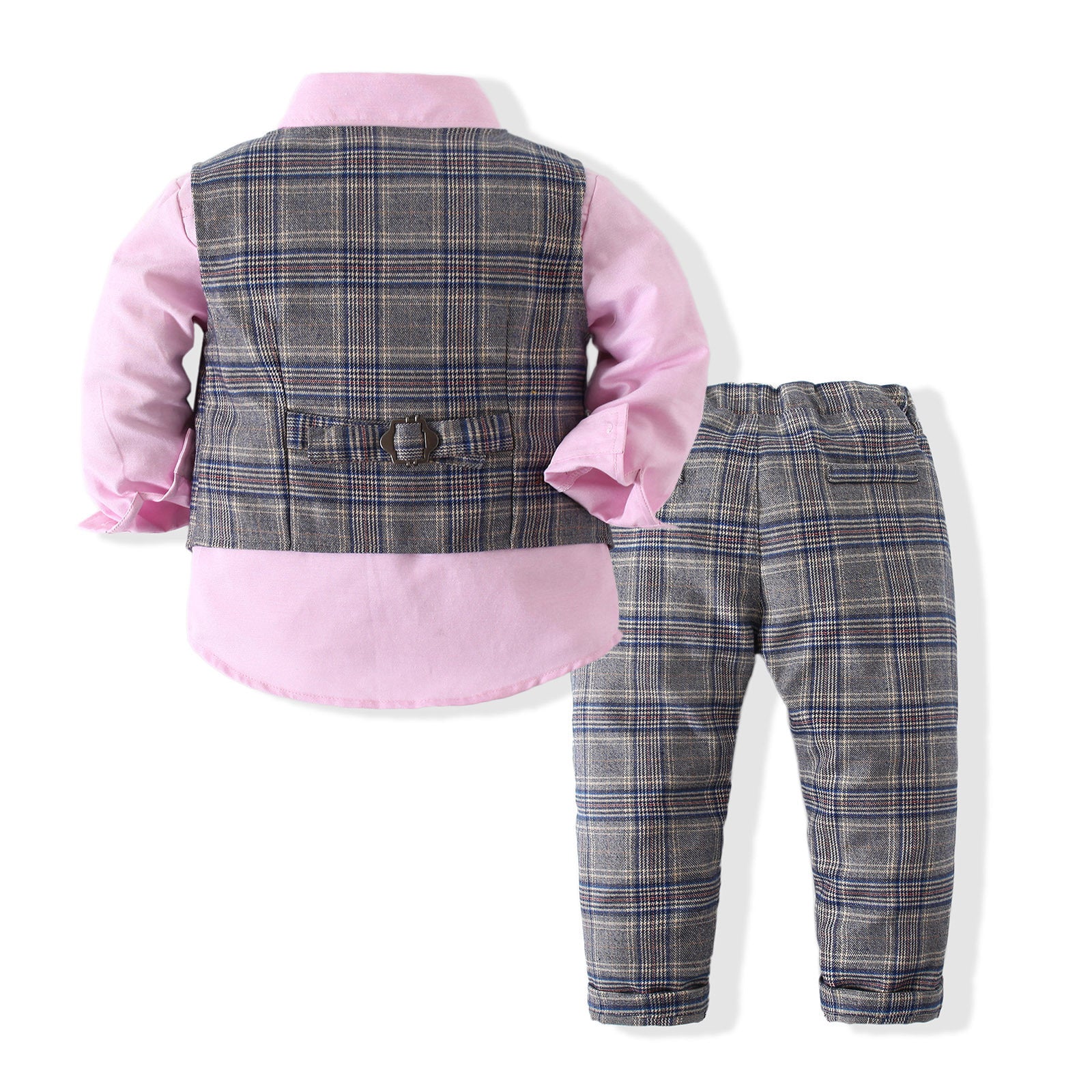 Baby Boy Set Suits Solid Color Plaid Vest Formal 4 Pcs Set