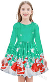 Kid Girl Long Sleeve Round Neck Christmas Print Cute Dress