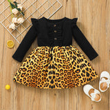 Kid Baby Girl Pit Leopard Print Autumn Dresses
