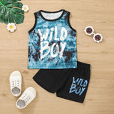 Kid Baby Boy Letter Trendy Fan Tie-dye Tank Shorts 2 Pcs Set