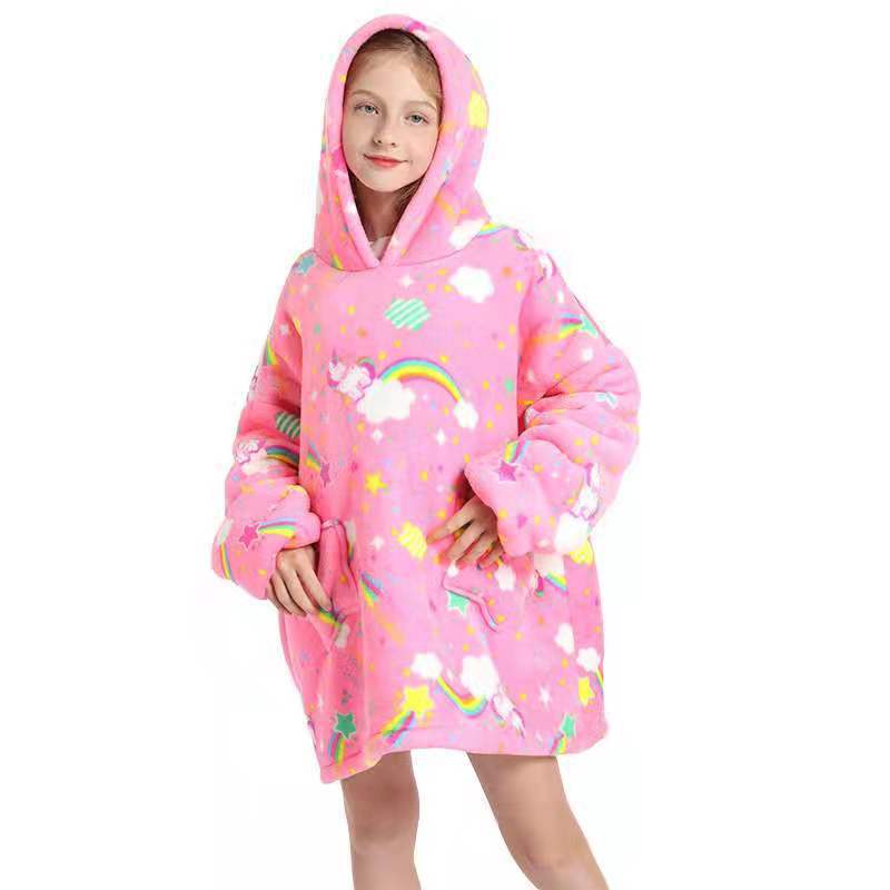 Kid Boy Girl TV Hooded Blanket Warm Wearable Pajamas