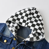 Kid Baby Boy Denim Long Sleeve Casual Coat Checkerboard Coats