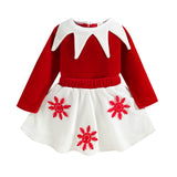 Kid Baby Girl Christmas Sweet Fall Winter Velvet Long-sleeved Snowflake 2 Pcs Sets
