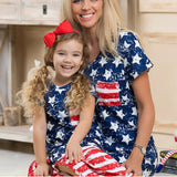 Family Matching Parent-child Mother Daughter Short Sleeve Flag Independence Dress