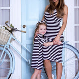 Family Matching Parent-child Stripes Tricolor Dress