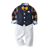 Kid Baby Boy Suit Gentleman Tie Collar Suspenders 2 Pcs Sets