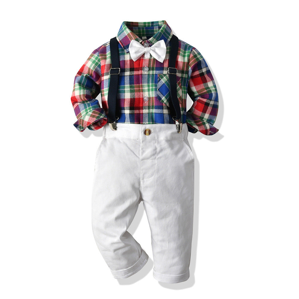 Baby Boy Set Long-sleeved Retro Suits Formal Christmas Plaid 2 Pcs Suits