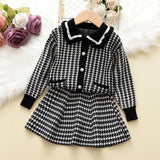 Kid Baby Girl Plaid Lapel Fragrant Knitting Sweater 2 Pcs Sets