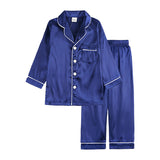 Kid Baby Boy Girl Pajamas Silk Satin Solid Button-Down Nightgown Sleepwear