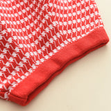 Kid Baby Girl Plaid Lapel Fragrant Knitting Sweater 2 Pcs Sets