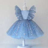 Kid Baby Girl Mesh Puffy Sequin Fly Sleeve Dress