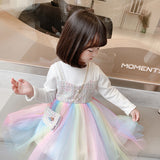 Kid Girls Shaggy Yarn Autumn Princess Woollen Rainbow Dresses