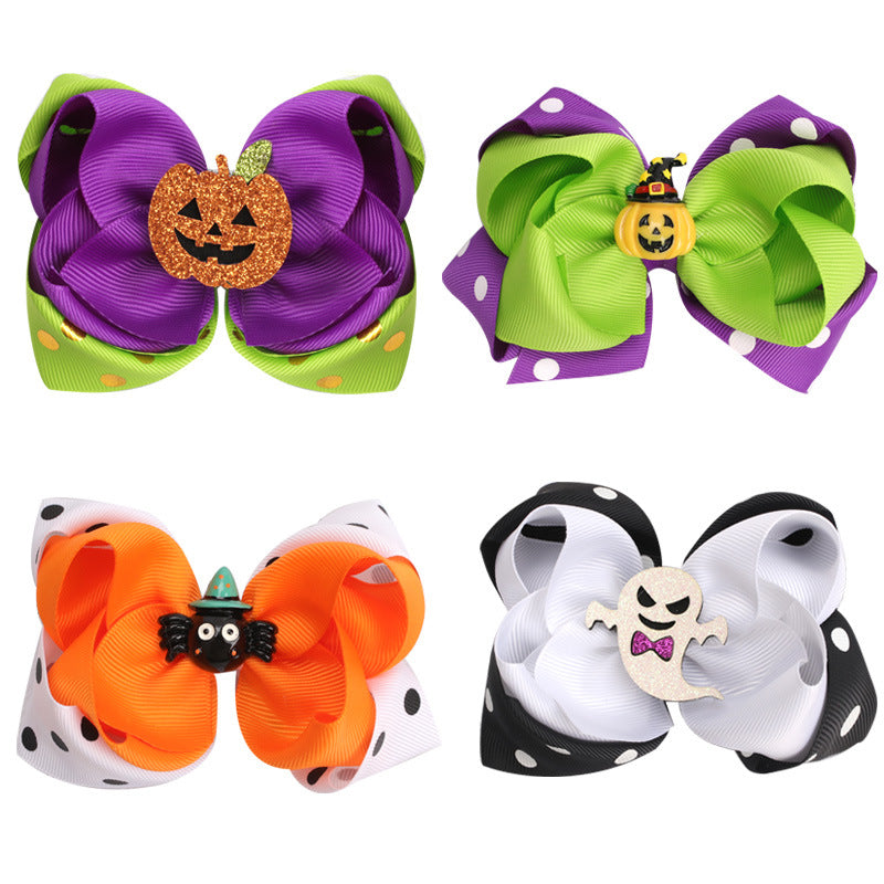 Kid Baby Bow-knot Side Clip Pumpkin Ghost Hairpin