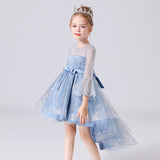 Kid Girl Princess Performance Horn Sleeve Flower Long Tail Dresses