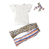 Kid Baby Girl Suit Spliced Letter Flying Sleeve Bell-bottom Independence Day 3 Pcs Sets
