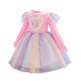 Kid Girl Spring Autumn Long Sleeve Unicorn Birthday Dresses