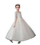 Elegant Pink Tulle Flower Kid Girl Wedding Princess Long Prom Dress