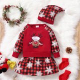 Kids Baby Christmas Dress Plaid Christmas  Set 3 Pcs Sets