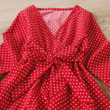 Autumn Kid Baby Girls Polka Dot V-neck Bow Tie Dress