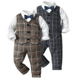 Kid Baby Boys Fall Plaid Suits 3 Pcs Sets