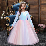 Kid Girl Long Sleeve Bright Film Flower Princess Pompous Dresses