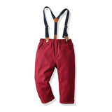 Baby Boy Triangle Crawling Suit  Long Sleeve Suspenders 4 Pcs Set