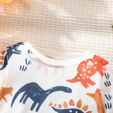 Baby Boy Long-sleeved Crew Neck Cartoon Dinosaur Print Pullover Shirts