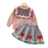 Kid Baby Girl Sweater Sweet Love Round Neck Knitting 2 Pcs Sets Suit