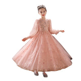 Kid Girls Pink Heavy Lace Long Poncho Princess Dresses