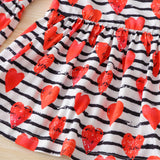 Kid Girls Valentine's Day Dovetail Heart Stripe Long Sleeve 2 Pcs Sets