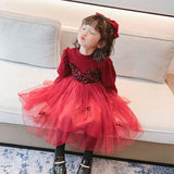 Kid Baby Girl Winter Red Paneled Fake Bow Princess Dress