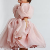 Kid Baby Girl Princess Bubble Sleeve Puffy Gauze  Lace Dresses