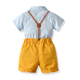Kid Baby Boys Short Sleeve Suspenders 4 Pcs Sets