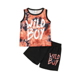 Kid Baby Boy Letter Trendy Fan Tie-dye Tank Shorts 2 Pcs Set