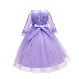 Kid Girl Wedding Pompous Gauze Princess Long Sleeve Sequin Mesh Dresses
