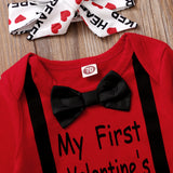 Baby Boy Suit Valentine's Day Print Halter 3 Pcs Sets