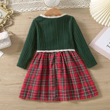 Kid Baby Girls Autumn Knitted Lace Checked Suit 2 Pcs Sets
