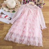 3-8T Kid Girl Floral Embriodery Flower Ruffle Layered Party Tulle Dresses