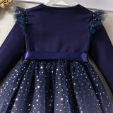 Kid Baby Girls Party Evening Starry Gradient Long Short Sleeve Bubble Dress