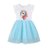 Kid Baby Summer Patchwork Gauze Sleeveless Unicorn Casual Dresses