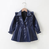 Kid Baby Girl Spring Autumn Leather Fashionable Long Coats