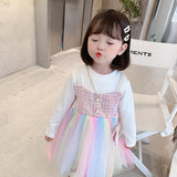 Kid Girls Shaggy Yarn Autumn Princess Woollen Rainbow Dresses