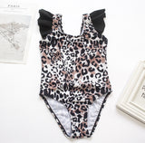 Kid Girl Ruffled Leopard Print Swimsuit