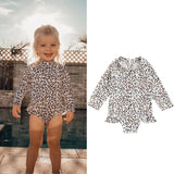 Kid Girl Bathing Suit Leopard Print Bathing Beach Romper Swimsuits